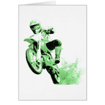 Dirt Bike Wheeling in Mud (Green) Greeting Cards