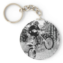Dirt bike wheeling in the woods key chains