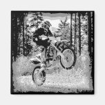 Dirt bike wheeling in the woods refrigerator magnets