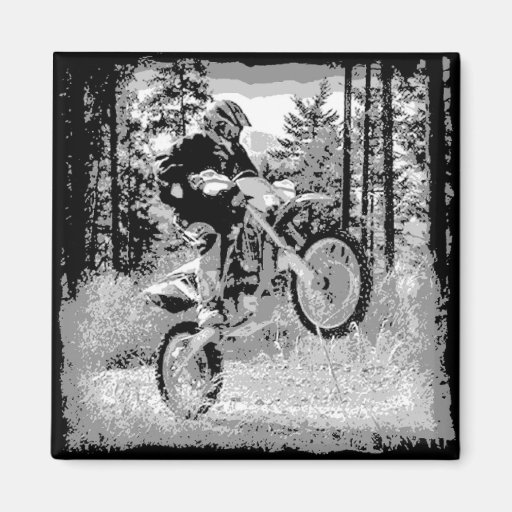 Dirt bike wheeling in the woods refrigerator magnets