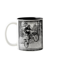 Dirt bike wheeling in the woods mug