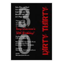 Dirty Thirty Birthday Black White Red Template Invitation