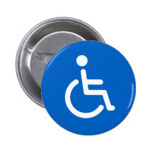 Disabled symbol or blue and white handicap sign pinback button