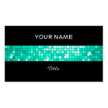 Disco Tiles Aqua tile stripe black back Business Card