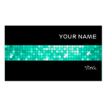 Disco Tiles Aqua tile stripe black Business Card Template