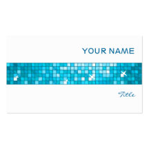 Disco Tiles Blue business card tile stripe white