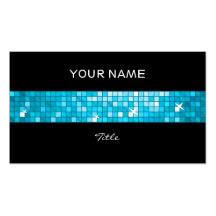 Disco Tiles Blue tile stripe black back Business Cards