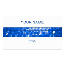 Disco Tiles Blue tile stripe white back Business Card Templates