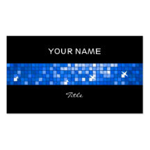 Disco Tiles Dark Blue tile stripe black back Business Card Template