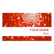 Disco Tiles Red business card white stripe