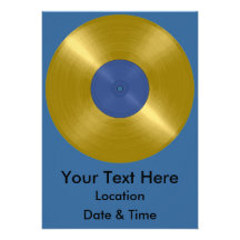 Disque d'or avec l'étiquette bleu faire-parts