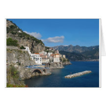 Distant view of Atrani on Amalfi coast Card