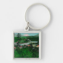 Distant View of Glacier Peak and Town Keychain