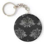 Distressed Black Damask Key Chains