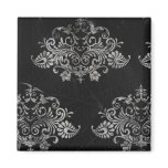 Distressed Black Damask Refrigerator Magnet
