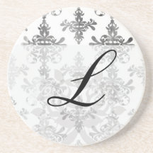 distressed black white intricate damask drink coasters