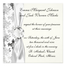 distressed black white intricate damask custom invitations