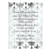 distressed black white intricate damask invitations