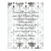 distressed black white intricate damask personalized announcements