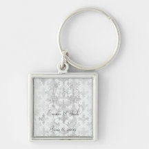 distressed black white intricate damask key chain