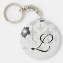distressed black white intricate damask keychain