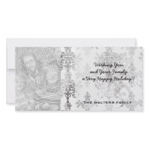 distressed black white intricate damask personalized photo card