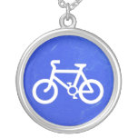 Distressed blue bicycle sign necklace