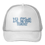 Distressed Blue Text 1st Grade Teacher Mesh Hat