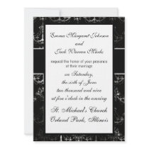 distressed chandelier black white invites