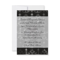 distressed chandelier black white personalized announcements