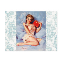 Distressed Damask Pinup postcard