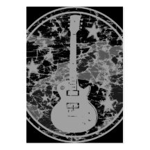 Distressed Guitar Stars Cameo Silhouette Dark BW Business Card Template