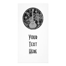 Distressed Guitar Stars Cameo Silhouette Dark BW Photo Card Template