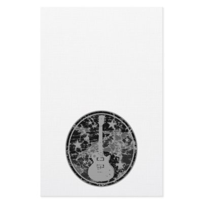 Distressed Guitar Stars Cameo Silhouette Dark BW Stationery Paper by VoXeeD