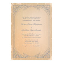 Distressed gunmetal grey vintage scroll wedding custom invitations