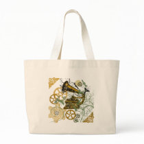 Distressed Look Steampunk Design Tote Bag
