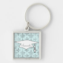 distressed lovely soft blue damask keychain
