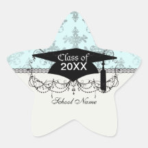 distressed lovely soft blue damask star sticker