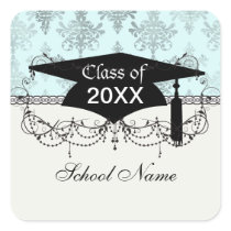 distressed lovely soft blue damask square stickers
