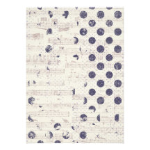 DISTRESSED NAVY POLKADOTS MUSIC NOTES SONGS GRUNGE CUSTOM INVITATION