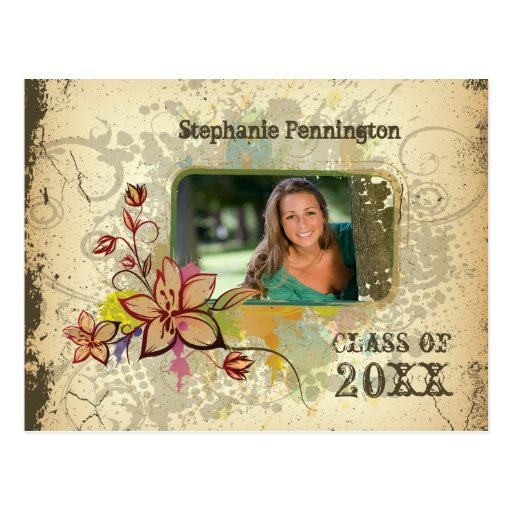 Distressed photo graduation party announcement postcard