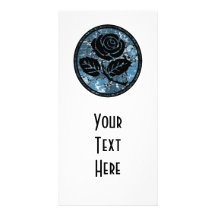 Distressed Rose Silhouette Cameo - Blue Photo Card Template