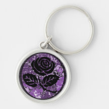 Distressed Rose Silhouette Cameo - Purple Keychains