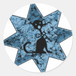 Distressed Screaming Black Cat - Blue Round Sticker
