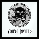 Distressed Skull & Crossbones Silhouette B&W invitations