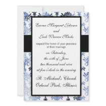 distressed white and royal blue damask pattern invite