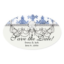 distressed white and royal blue damask pattern sticker