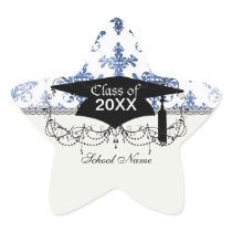 distressed white and royal blue damask pattern star sticker