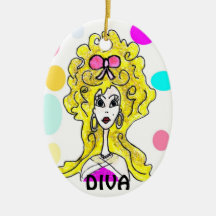 Diva Big Hair Cartoon Ornament