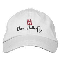 Diva Butterfly White Embroidered Baseball Cap